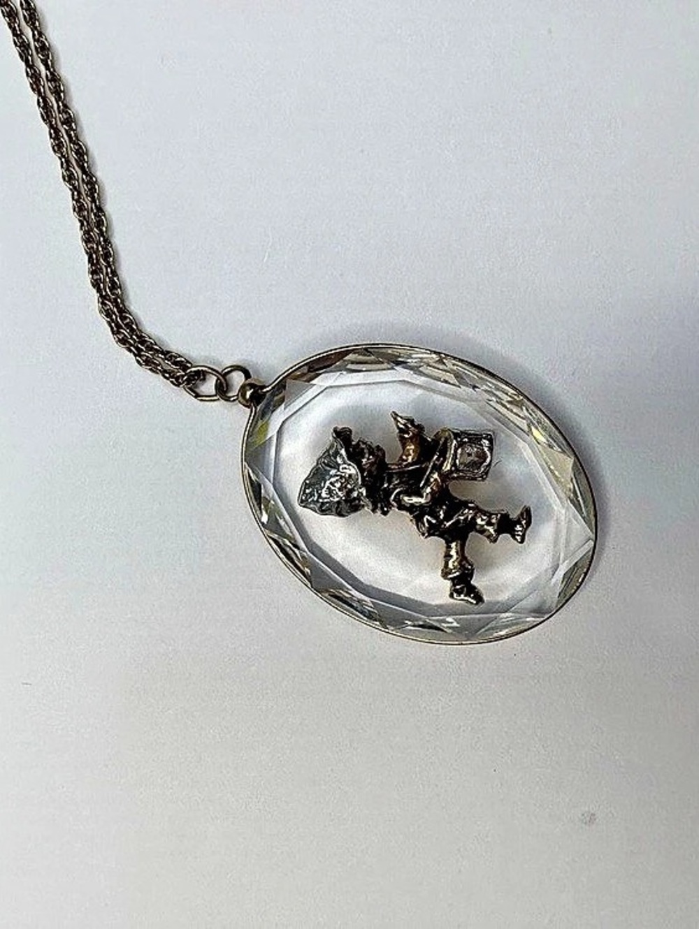 Hallmark drummer boy Oval Pendant Necklace in Gold & Clear